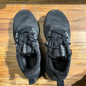 Kids black adidas mesh lace up athletic shoes